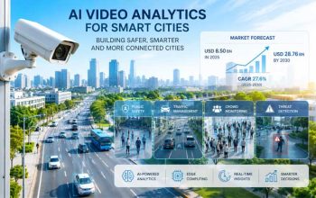 AI video analytics platform monitoring traffic, pedestrians and public safety across a smart city environment