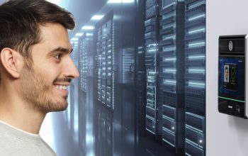Biometric facial recognition terminal securing access to a critical infrastructure data center.