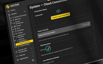 Zenitel Connect Pro Cloud RMM dashboard showing remote monitoring and cloud connection status