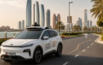 Autonomous vehicle operating on a road in Abu Dhabi