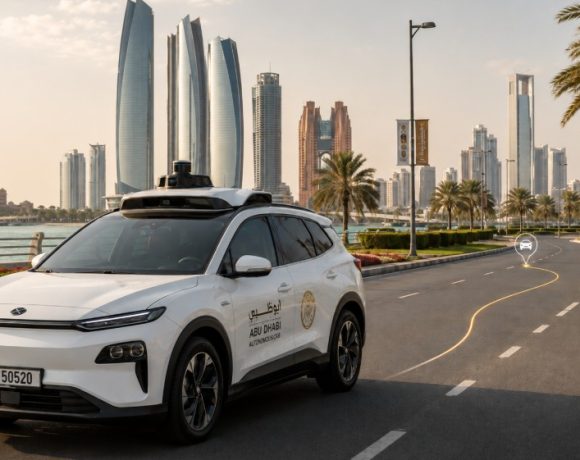 Autonomous vehicle operating on a road in Abu Dhabi