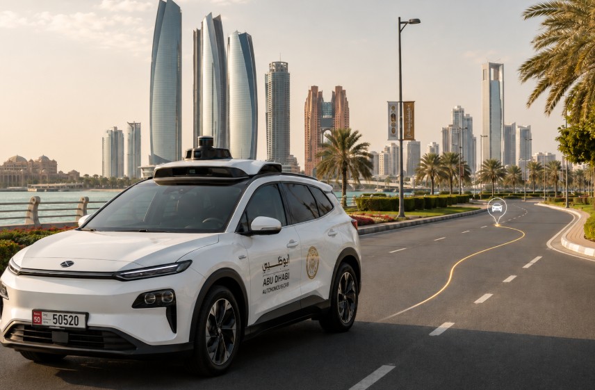 Autonomous vehicle operating on a road in Abu Dhabi