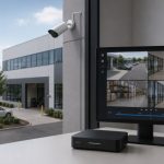Illustration of an Ajax security camera, NVR, and monitoring screen showing recorded video playback