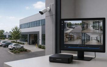 Illustration of an Ajax security camera, NVR, and monitoring screen showing recorded video playback