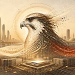 Digital falcon illustration representing UAE sovereign AI and Falcon H1