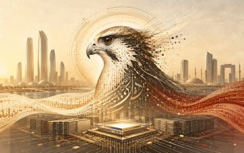 Digital falcon illustration representing UAE sovereign AI and Falcon H1