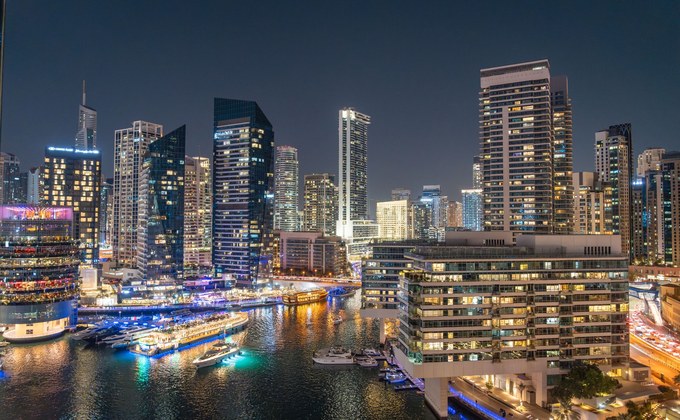 Dubai skyline at night, ranked second in BCG Intelligent Cities Index 2026