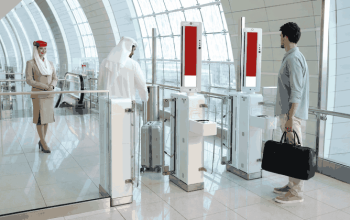 Biometric passenger processing at Emirates Terminal 3 at Dubai International Airport