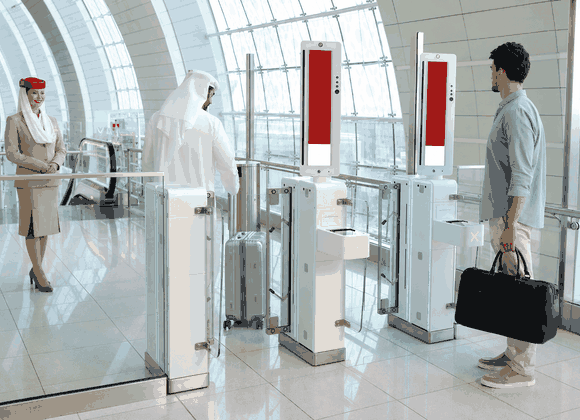 Biometric passenger processing at Emirates Terminal 3 at Dubai International Airport