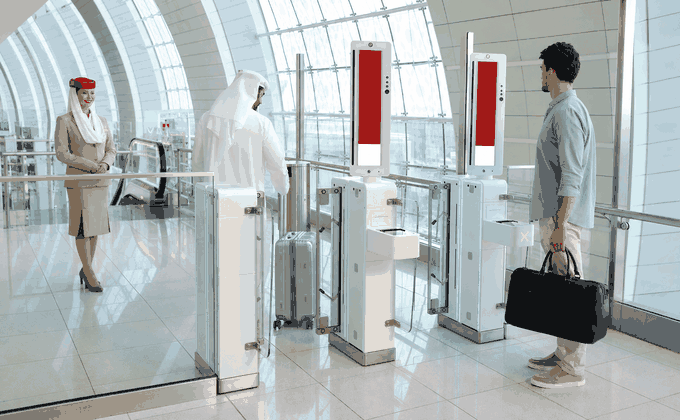 Biometric passenger processing at Emirates Terminal 3 at Dubai International Airport