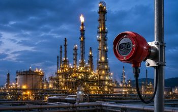 Fixed fire and gas detector installed at an industrial refinery