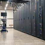 Server racks inside a modern data center supporting generative AI infrastructure