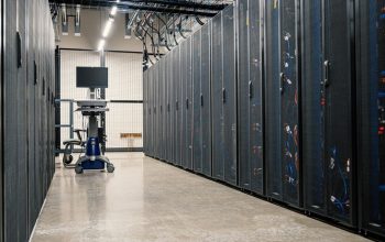 Server racks inside a modern data center supporting generative AI infrastructure