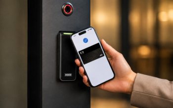 HID mobile access credential used with an access control reader