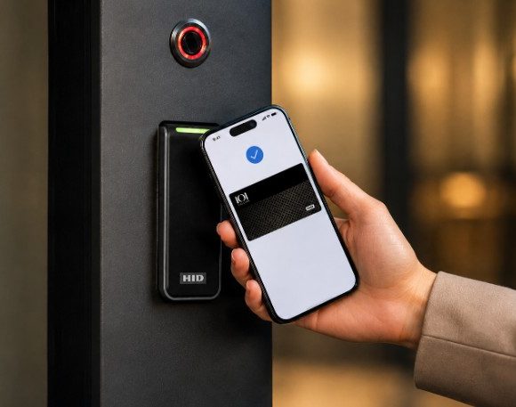 HID mobile access credential used with an access control reader