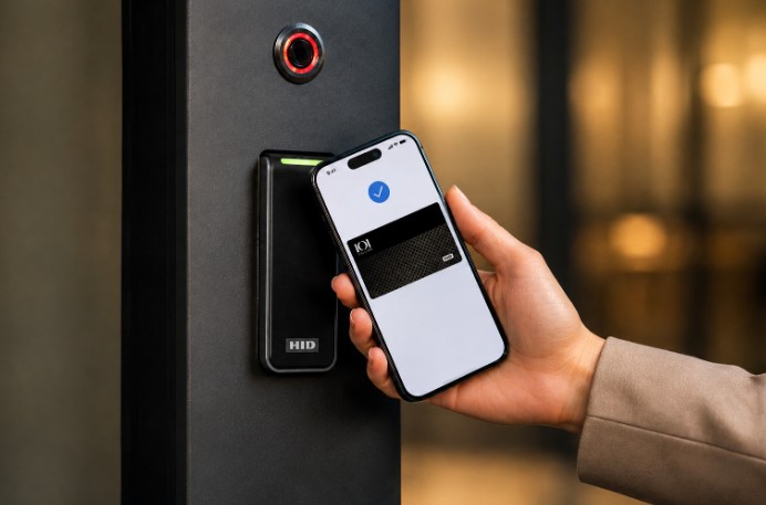 HID mobile access credential used with an access control reader