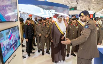 Saudi security officials visiting an exhibition stand at Intersec Saudi Arabia