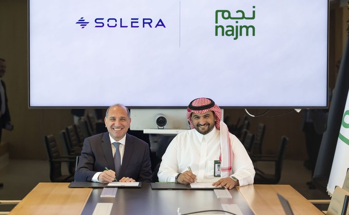 Salman Al-Suhaibani of Najm and Fernando Pernigo of Solera sign AI claims partnership in Saudi Arabia