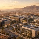 Illustration of Oman’s planned AI special economic zone with data centers and advanced technology facilities