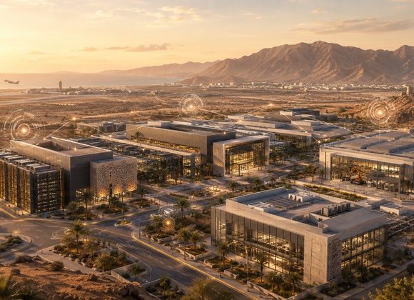Illustration of Oman’s planned AI special economic zone with data centers and advanced technology facilities