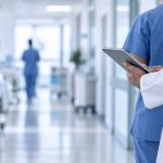 Healthcare staff using a tablet in a hospital environment illustrating Cleopatra Hospitals cybersecurity operations