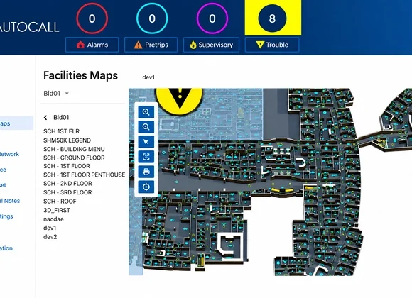 Johnson Controls Autocall Fire Site Administrator fire safety workstation interface