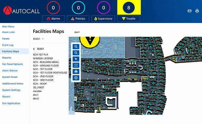 Johnson Controls Autocall Fire Site Administrator fire safety workstation interface