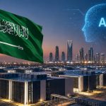Saudi Arabia AI infrastructure with data centers and Riyadh skyline