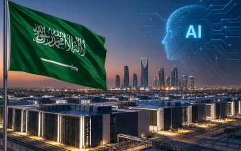 Saudi Arabia AI infrastructure with data centers and Riyadh skyline